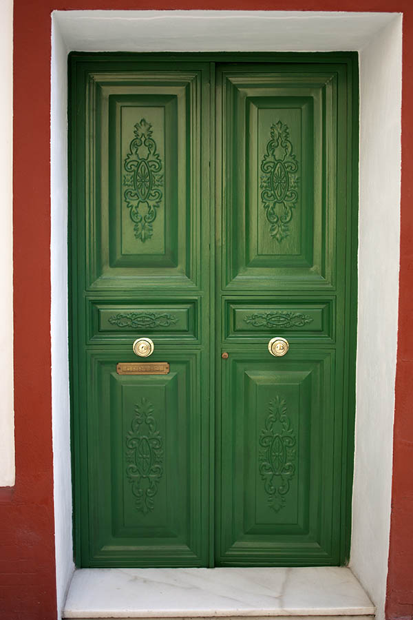 Photo 03296: Panelled, green, metal double door