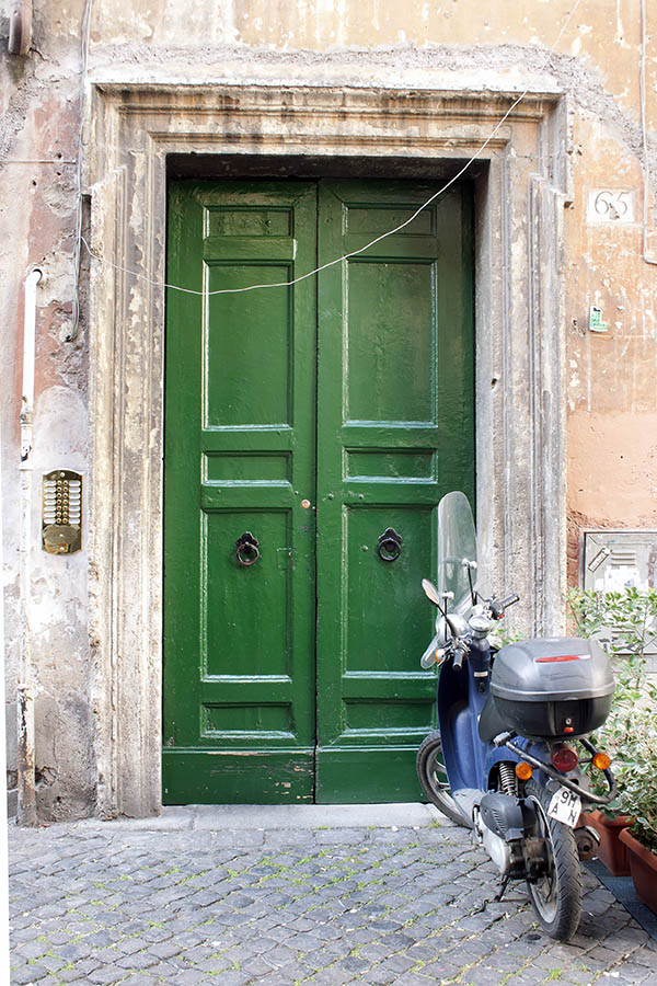 Photo 08103: Panelled, green double door with pilaster