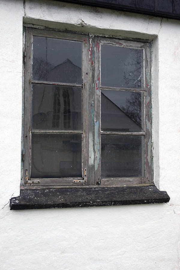 Photo 08289: Decayed, unpainted window with two frames and six panes