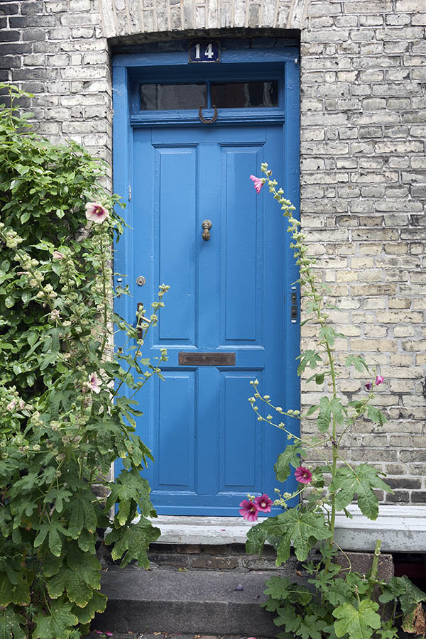 Photo 09047: Panelled, blue door with top window