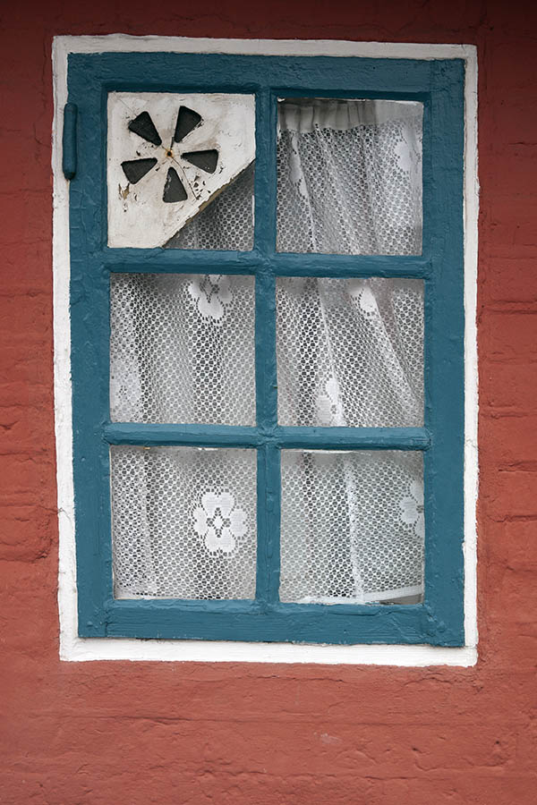 Photo 09959: Lopsided, blue and white window