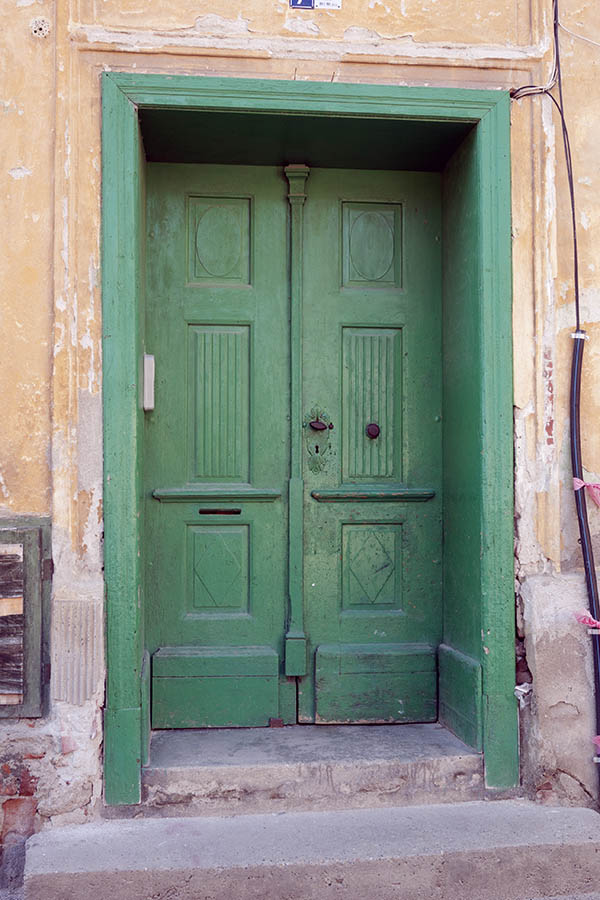 Photo 14432: Panelled, green double door