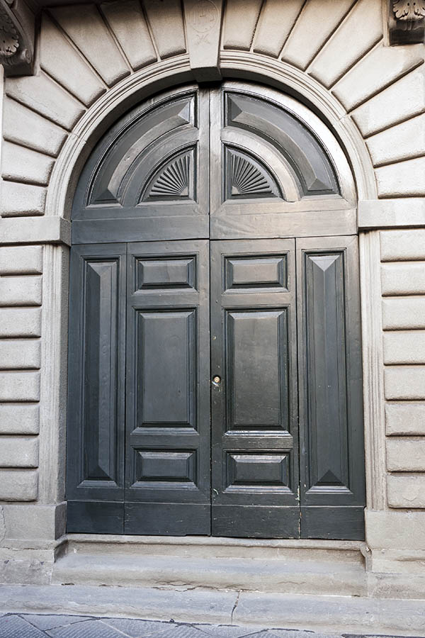 Photo 14765: Formed, carved, black double door with sidepieces