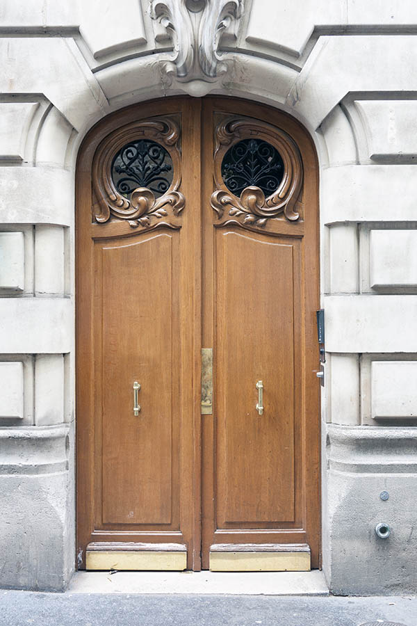 Photo 15579: Formed, carved, lacquered double door with latticed, round door lights