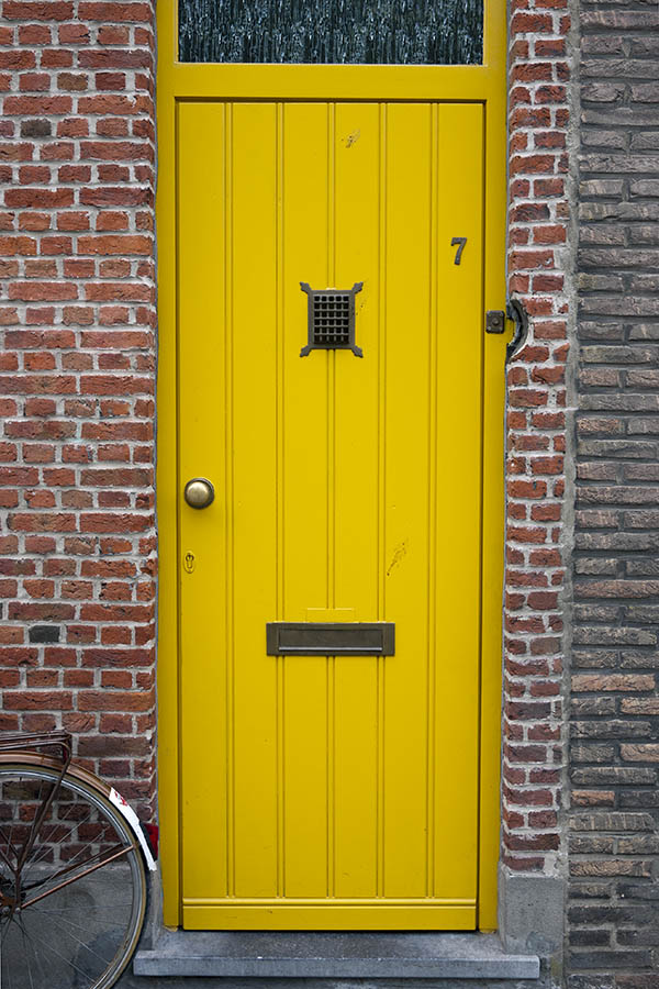 Photo 15746: Yellow door made of planks with top window
