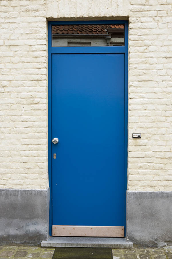 Photo 15777: New, blue plate door with top window