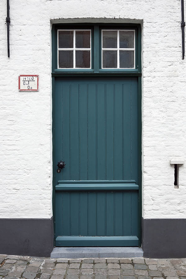 Photo 15842: Panelled, teal door with teal and white top window