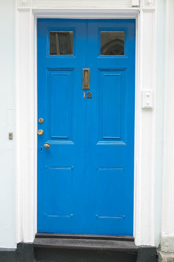 Photo 18817: Panelled, blue door with door lights in a white frame