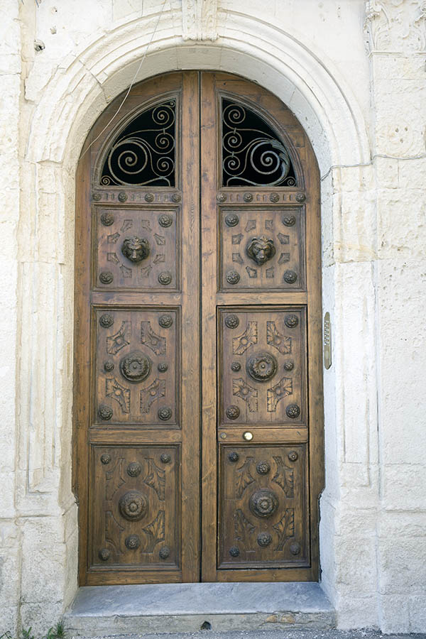 Photo 24377: Formed, carved, panelled, oiled double door with latticed door lights