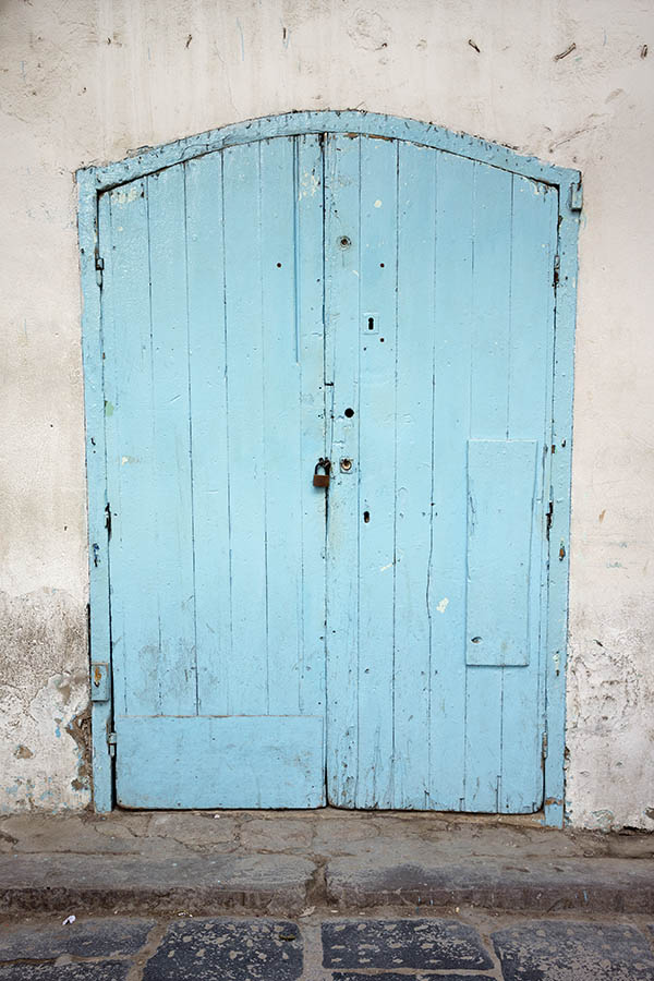 Photo 24491: Worn, formed, light blue gate