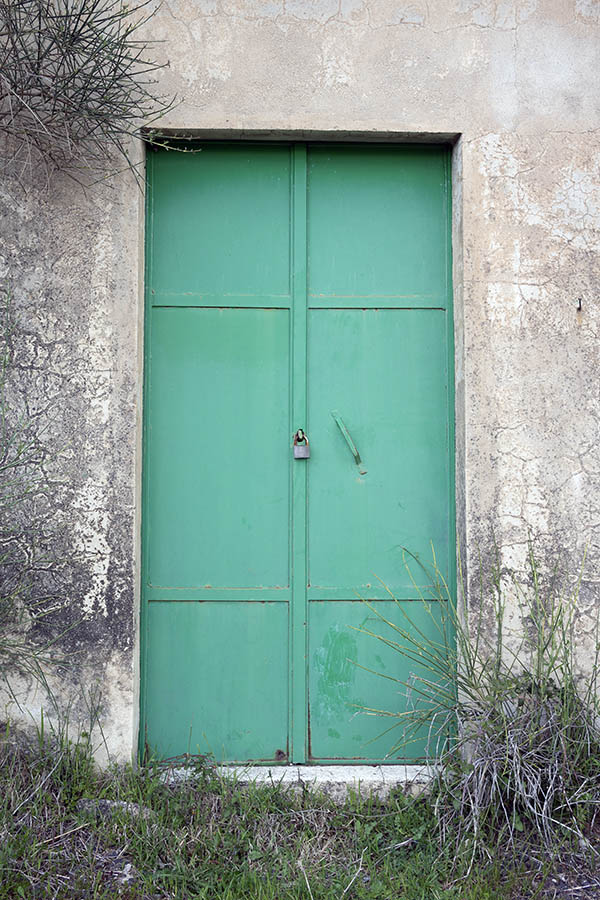 Photo 24682: Narrow, green metal double door