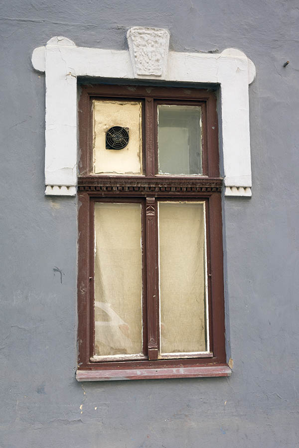 Photo 25398: Carved, brown window with four frames