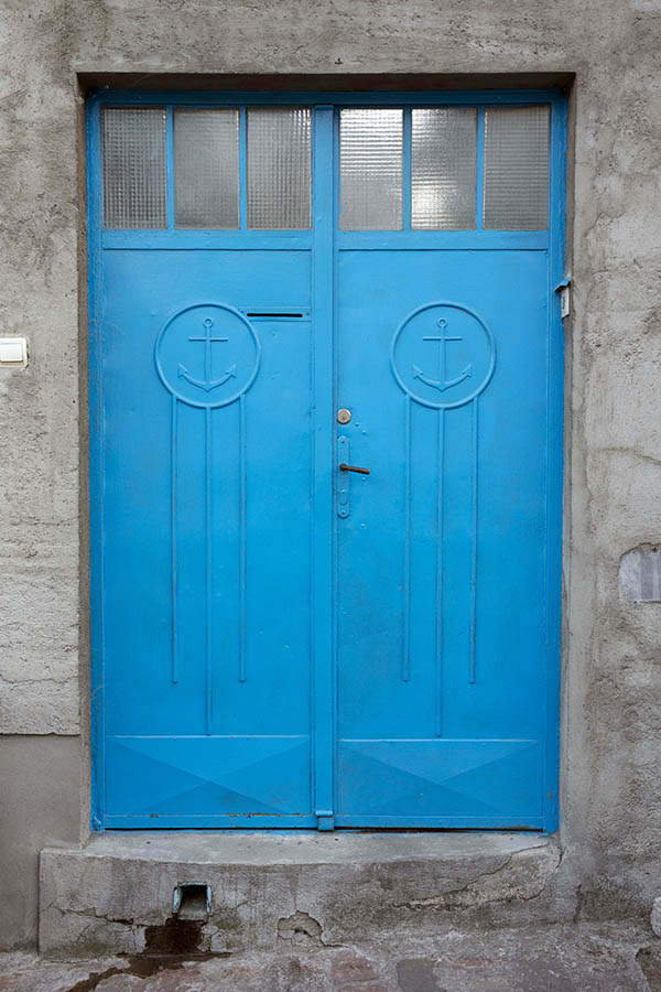 Photo 26131: Light blue metal plate double door with door lights and decoration