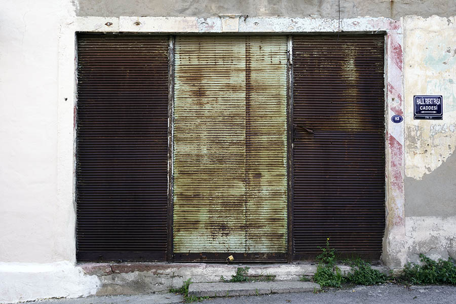 Photo 26527: Rusty, brown and white metal gate