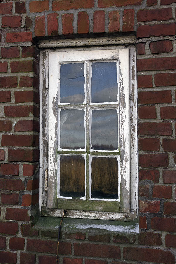 Photo 26960: Worn, white window with six panes