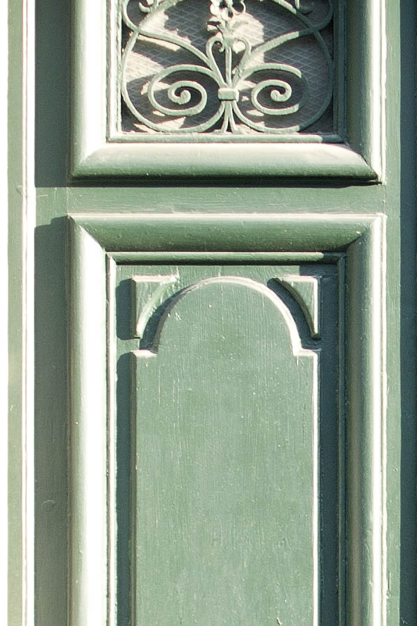 Photo 02196: Panelled, green double door