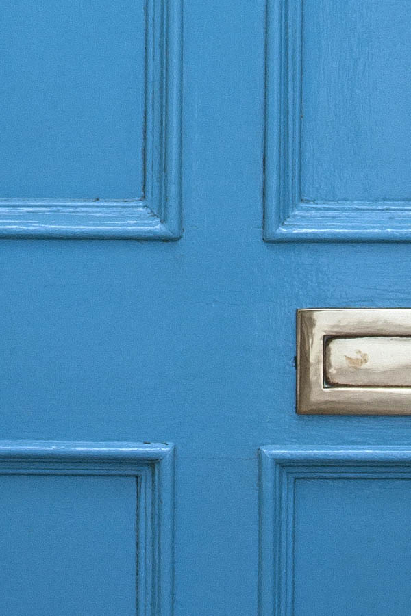 Photo 03083: Blue, panelled door with top window
