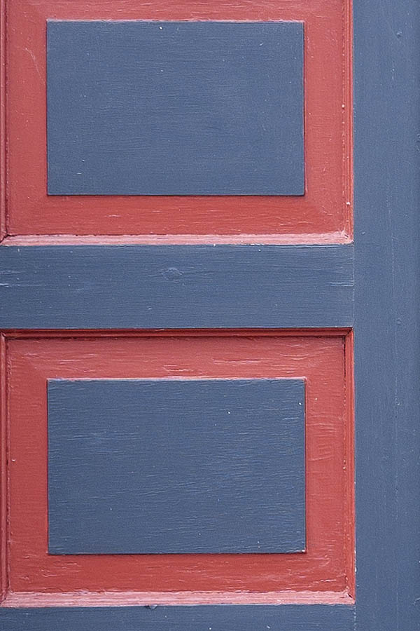 Photo 08553: Panelled, dark grey and crimson red double door with top window