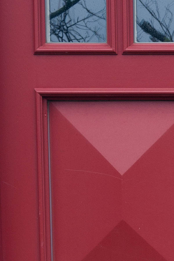 Photo 09744: Panelled, crimson red double door with S�nderho door lights