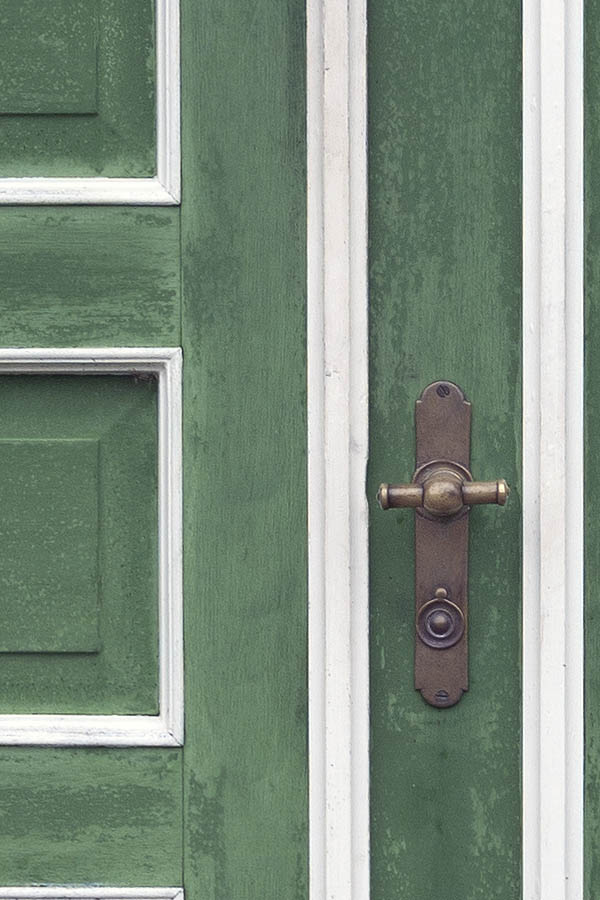 Photo 09815: Panelled, green and white double door with door lights