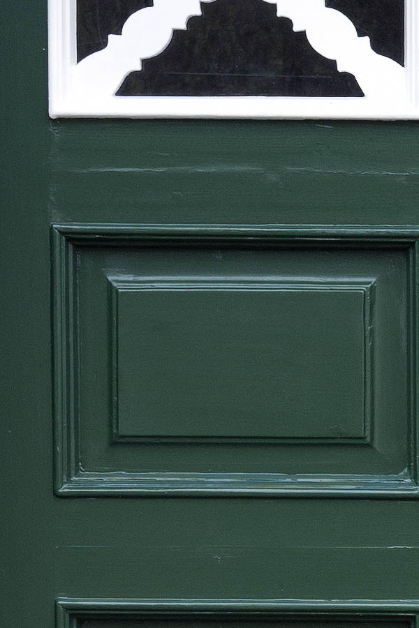 Photo 09839: Panelled, green and white double door with door lights