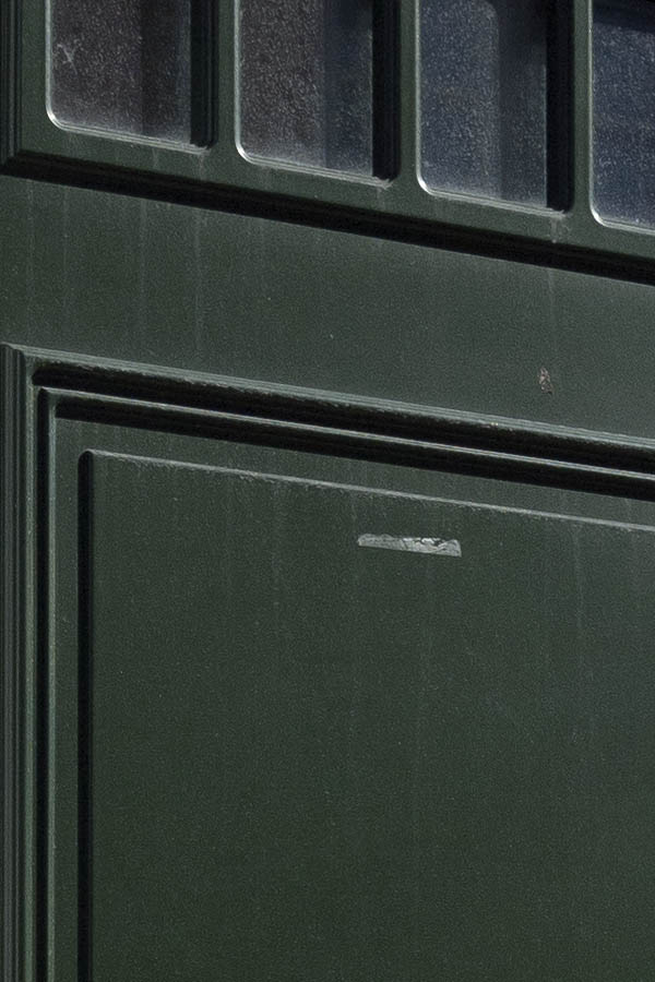 Photo 10305: New, panelled, dark green door with door lights and sidepiece