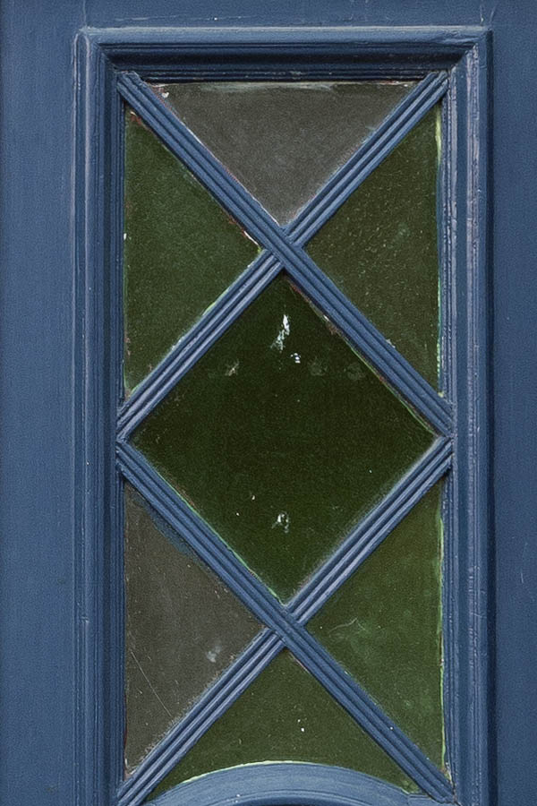 Photo 10548: Panelled, blue double door with fan light and door lights