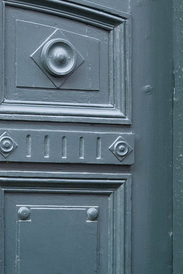 Photo 10788: Carved, formed, teal double door with top window