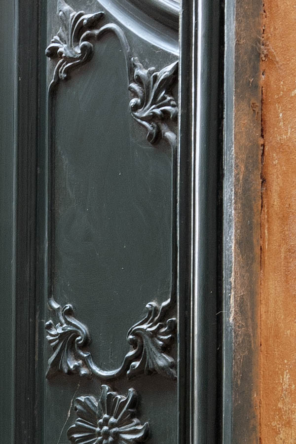 Photo 10865: Formed, carved, dark green double door with fan light