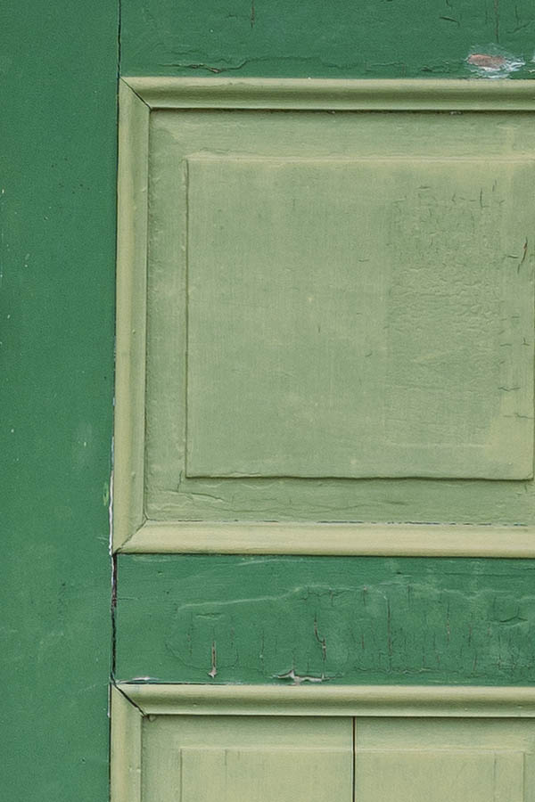 Photo 11124: Panelled, green and light yellow double door with door lights