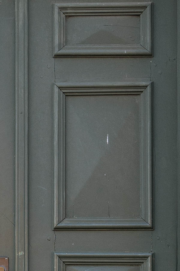 Photo 11370: Panelled, green double door with top window