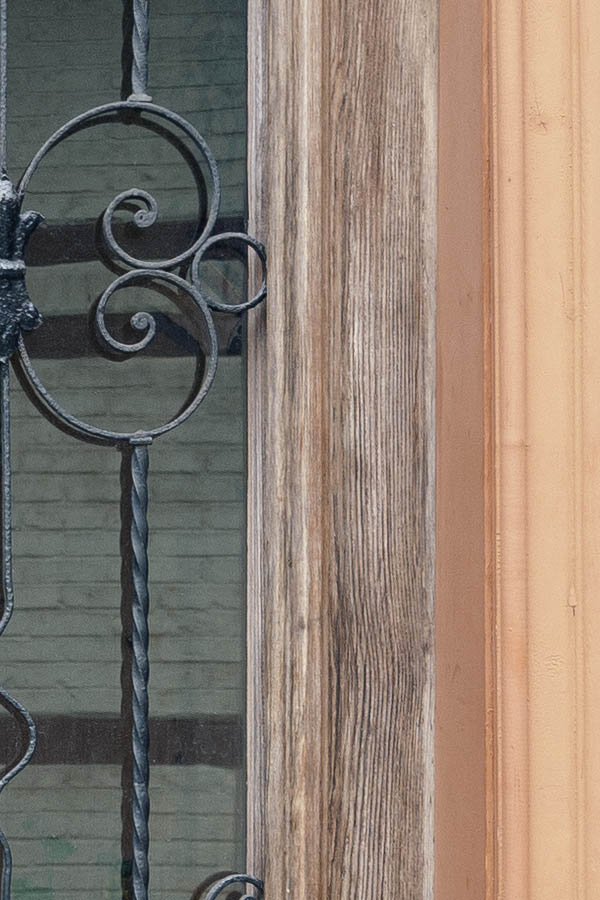 Photo 12661: Panelled, unpainted double door with door lights and lattice