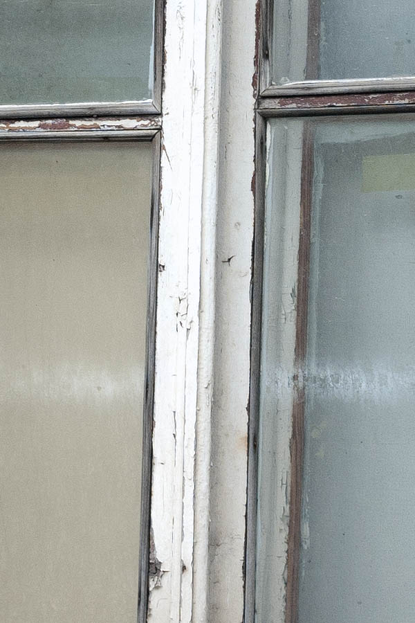 Photo 13269: Lopsided, white window with three frames and five panes