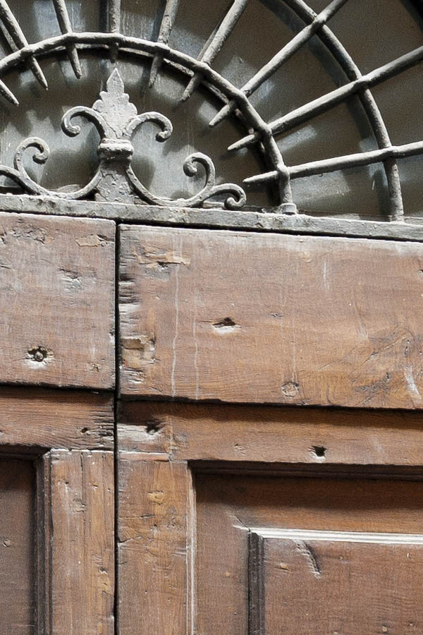 Photo 14674: Panelled, oiled gate with latticed fan light