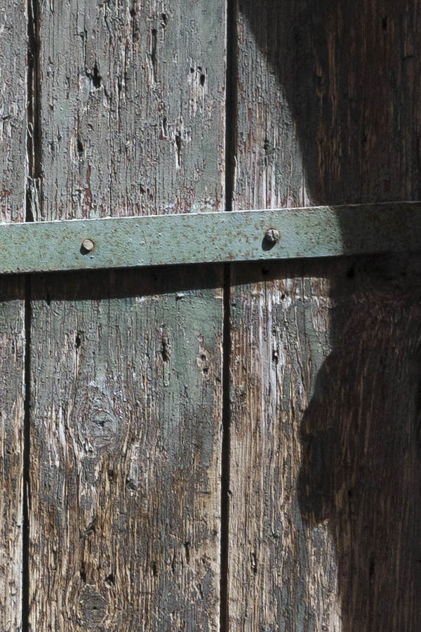 Photo 15314: Decayed, formed, unpainted, green door