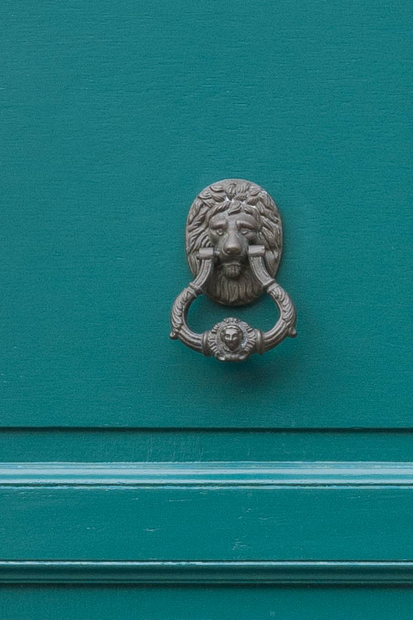 Photo 15854: Panelled, teal door with teal and white top window