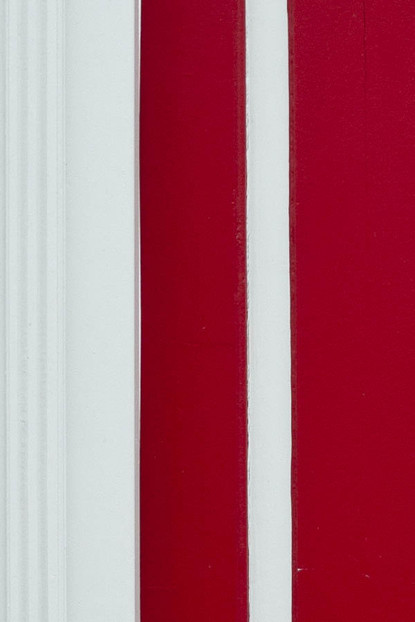 Photo 16398: Panelled, crimson red and white door with top window