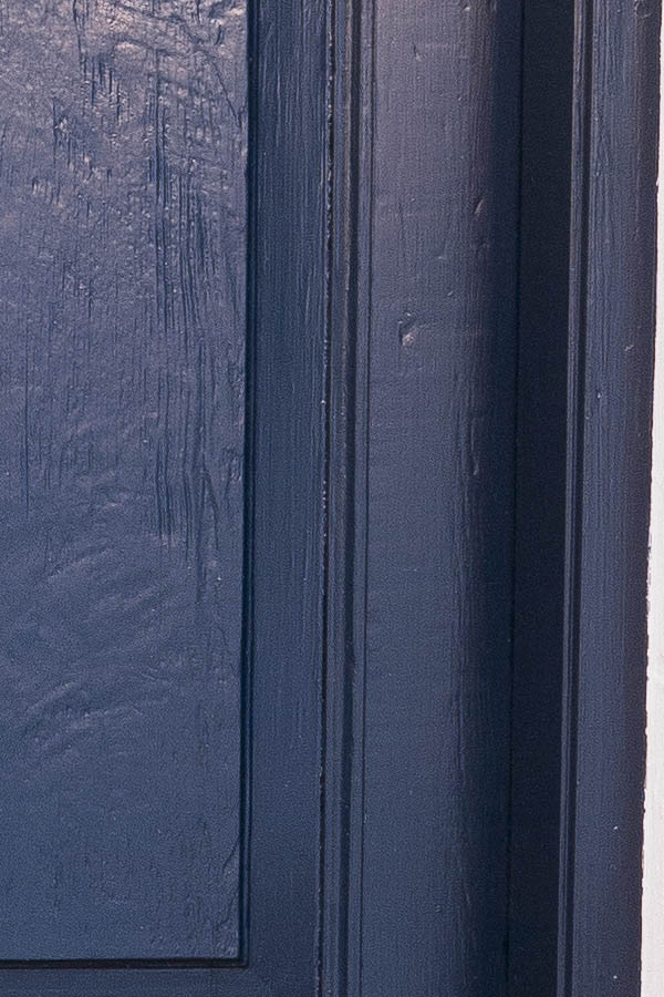 Photo 16791: Panelled, carved, blue double door with top window