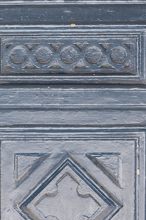 Photo 17887: Formed, panelled, carved, grey double door with door lights