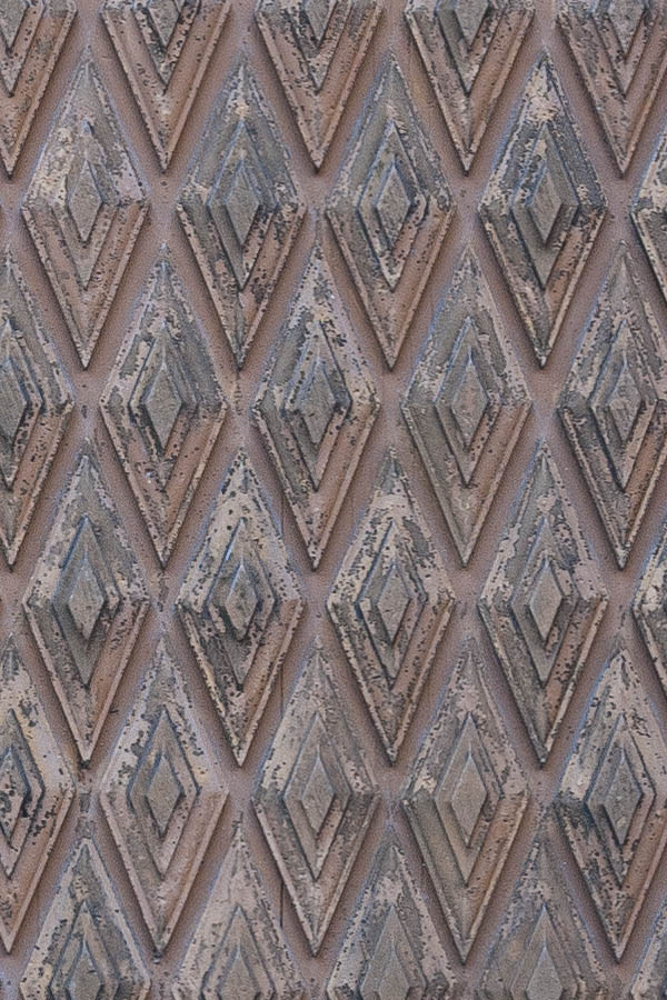 Photo 18041: Wide, brown, carved door with a very detailed pattern in a light blue frame