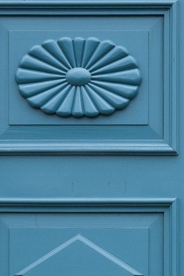 Photo 18440: New, panelled, blue Simrishamn double door with top window