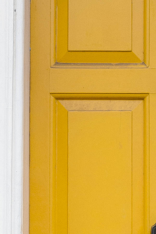 Photo 18914: Panelled, yellow door with white top window and white pilaster