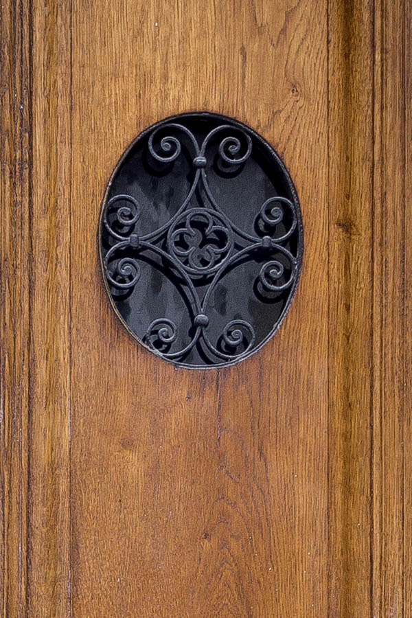 Photo 23860: Formed, carved, panelled, lacquered door with latticed door lights