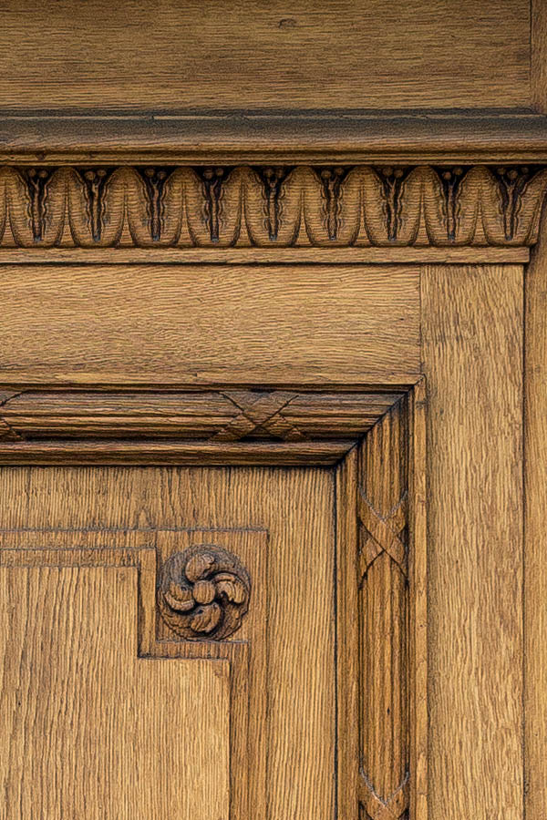 Photo 23862: Carved, panelled, lacquered door with latticed door lights
