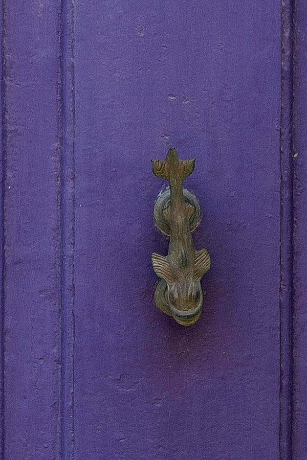 Photo 24071: Worn, panelled, purple double door