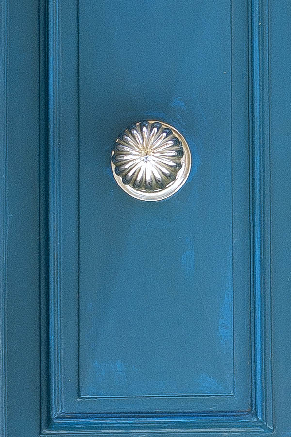 Photo 24123: Panelled, blue double door with latticed fan light