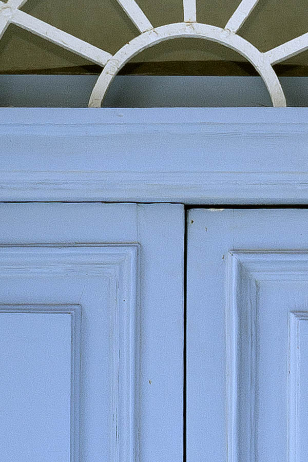 Photo 24124: Panelled, light blue double door with latticed fan light