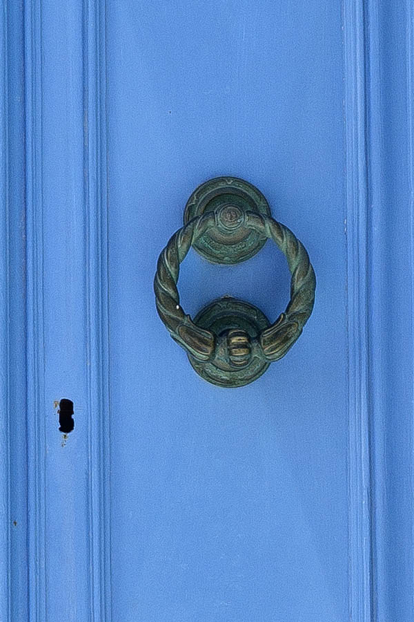 Photo 24172: Panelled, carved, blue double door with latticed fan light