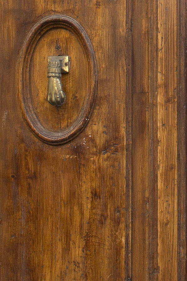 Photo 24617: Panelled, carved, oiled gate with nails and latticed fan light