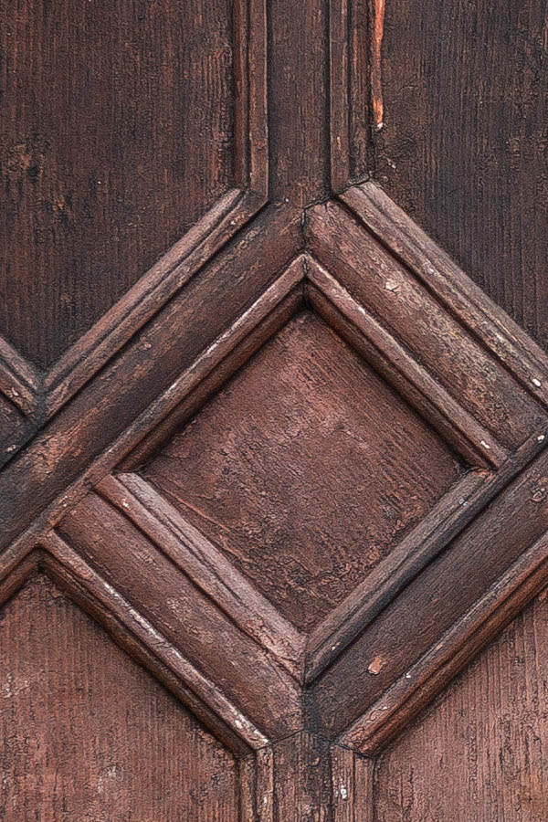 Photo 24748: Panelled, carved, red or brown door